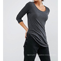 Cotton/Polyester Fashion Blank Women Long Sleeve Curve Hem T-Shirt